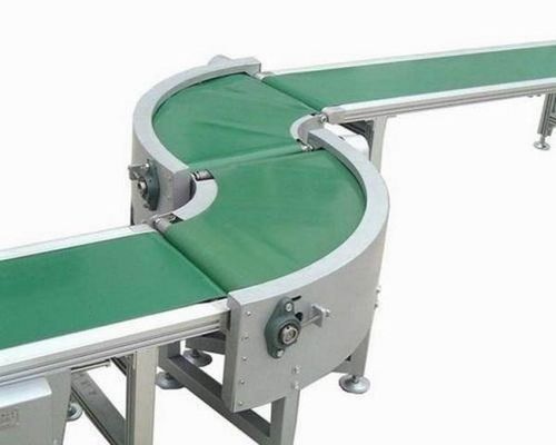 Blauwe witte groene pvc-draaikromme 90 graadtransportband 180 graadtransportband